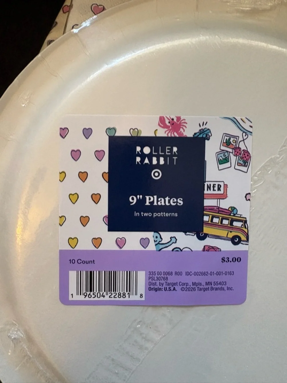 Roller Rabbit x Target 10-count Paper Plates & 60-count Disco Hearts Wave Napkin